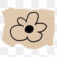 Flower png sticker, ripped paper doodle, transparent background