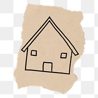 Home png sticker doodle, torn paper, transparent background