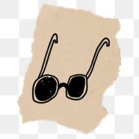 Cute sunglasses png sticker, doodle, ripped paper, transparent background