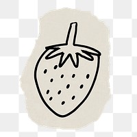 Strawberry png sticker doodle, ripped paper, transparent background