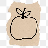 Apple png sticker doodle, ripped paper, transparent background