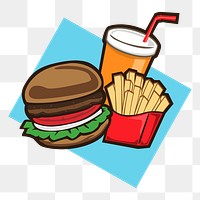 Hamburger set png sticker, fast food illustration on transparent background. Free public domain CC0 image.