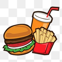 Hamburger set png sticker, fast food illustration on transparent background. Free public domain CC0 image.