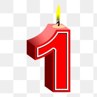 Png number 1 birthday candle sticker, red 3D illustration on transparent background. Free public domain CC0 image.