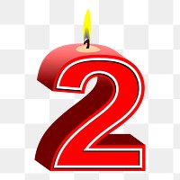 Png number 2 birthday candle sticker, red 3D illustration on transparent background. Free public domain CC0 image.