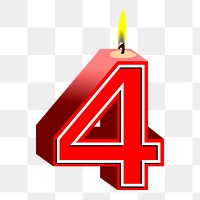 Png number 4 birthday candle sticker, red 3D illustration on transparent background. Free public domain CC0 image.