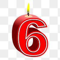 Png number 6 birthday candle sticker, red 3D illustration on transparent background. Free public domain CC0 image.