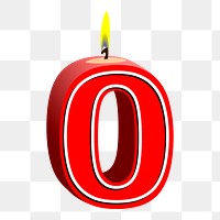 Png number 0 birthday candle sticker, red 3D illustration on transparent background. Free public domain CC0 image.