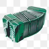 Green accordion png sticker, musical instrument illustration on transparent background. Free public domain CC0 image.