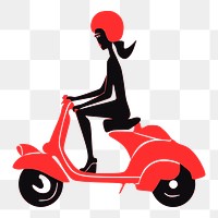 Png woman riding scooter sticker, transportation illustration on transparent background. Free public domain CC0 image.