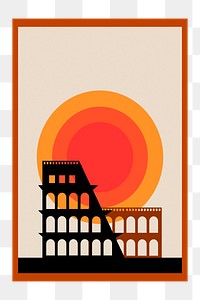 Colosseum sunset png poster, tourist landmark illustration on transparent background. Free public domain CC0 image.