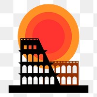 Colosseum sunset png sticker, tourist landmark illustration on transparent background. Free public domain CC0 image.