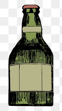 Green bottle png sticker, vintage object illustration on transparent background. Free public domain CC0 image.