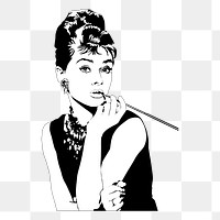 Audrey Hepburn png sticker, famous actress portrait on transparent background. Free public domain CC0 image.