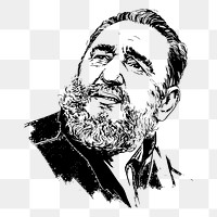 Fidel Castro png sticker, former Cuban president portrait on transparent background. Free public domain CC0 image.