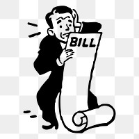 Businessman holding bill png sticker, vintage illustration on transparent background. Free public domain CC0 image.