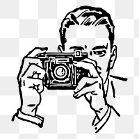 Man taking photo png sticker, vintage illustration on transparent background. Free public domain CC0 image.