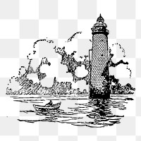 Lighthouse png sticker, vintage architecture illustration on transparent background. Free public domain CC0 image.