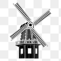 Windmill png sticker, vintage architecture illustration on transparent background. Free public domain CC0 image.