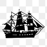 Ship silhouette png sticker, vintage vehicle illustration on transparent background. Free public domain CC0 image.