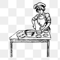Cooking woman png sticker, vintage job illustration on transparent background. Free public domain CC0 image.