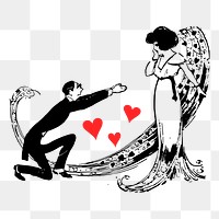 Marriage proposal png sticker, vintage  illustration on transparent background. Free public domain CC0 image.