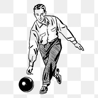 Bowling man png sticker, vintage sport illustration on transparent background. Free public domain CC0 image.