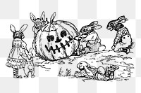 Halloween rabbits png sticker, vintage illustration on transparent background. Free public domain CC0 image.