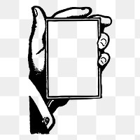 Hand png holding card frame sticker, vintage illustration on transparent background. Free public domain CC0 image.