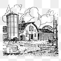 Farm, barn png sticker, vintage architecture illustration on transparent background. Free public domain CC0 image.