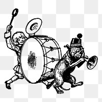 Girl playing drum png sticker, marching band illustration on transparent background. Free public domain CC0 image.