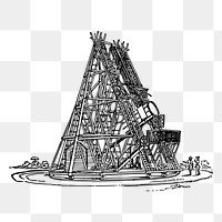 40-foot telescope png sticker, vintage architecture illustration on transparent background. Free public domain CC0 image.