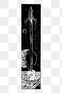 Spaceship launching png sticker, vintage galaxy illustration on transparent background. Free public domain CC0 image.