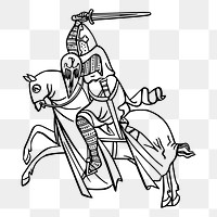 Knight riding horse png sticker, medieval illustration on transparent background. Free public domain CC0 image.