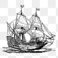 Antique ship png sticker voyage illustration, transparent background. Free public domain CC0 image.