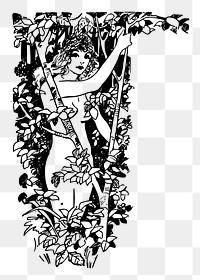 Forest woman png sticker vintage illustration, transparent background. Free public domain CC0 image.