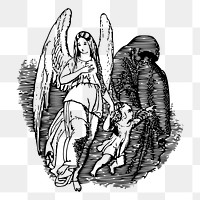 PNG angel and reaper sticker fantasy illustration, transparent background. Free public domain CC0 image.