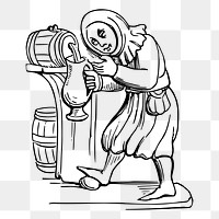 Medieval drinker png sticker beer tap illustration, transparent background. Free public domain CC0 image.