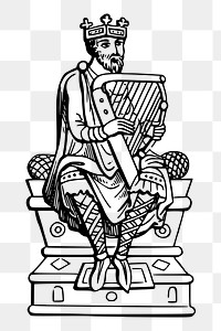 PNG king playing harp sticker antique illustration, transparent background. Free public domain CC0 image.