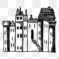 Castle png sticker fortified building illustration, transparent background. Free public domain CC0 image.