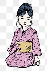 Japanese woman png sticker cartoon illustration, transparent background. Free public domain CC0 image.