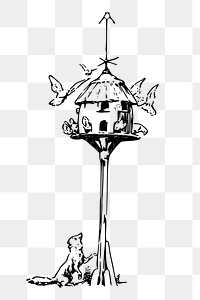 Dovecote png sticker birdhouse in garden illustration, transparent background. Free public domain CC0 image.