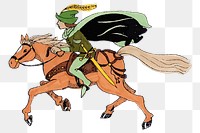 Medieval man png sticker horse riding illustration, transparent background. Free public domain CC0 image.