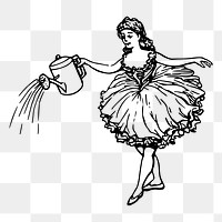 Ballerina watering png sticker illustration, transparent background. Free public domain CC0 image