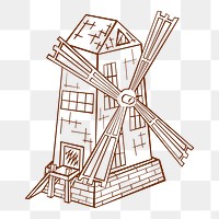 Vintage windmill png sticker, environment illustration on transparent background. Free public domain CC0 image.