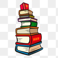 Stacked books png sticker, stationery illustration on transparent background. Free public domain CC0 image.