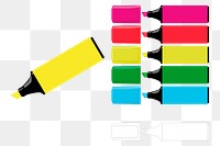 PNG colorful highlighter markers sticker, stationery illustration on transparent background. Free public domain CC0 image.