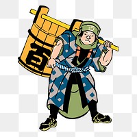 Edo firefighter png sticker, Japanese vintage illustration on transparent background. Free public domain CC0 image.