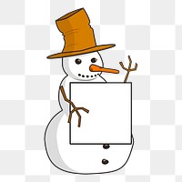 Snowman png holding sign frame sticker, decoration illustration on transparent background. Free public domain CC0 image.