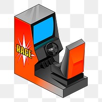 Arcade racing png machine sticker, entertainment illustration on transparent background. Free public domain CC0 image.